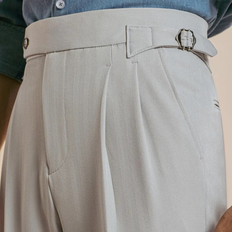 One-Button Side-Buckle Solid Trousers