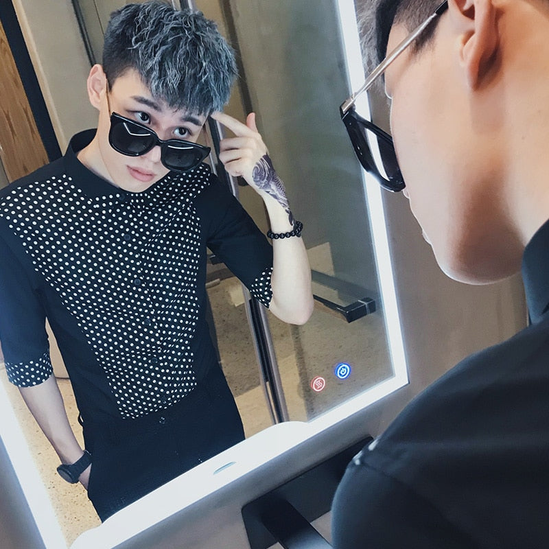 Dotted Pattern Half Sleeves Style Men Slim Fit Shirt