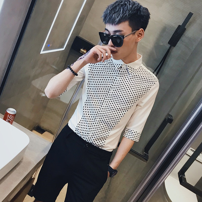 Dotted Pattern Half Sleeves Style Men Slim Fit Shirt