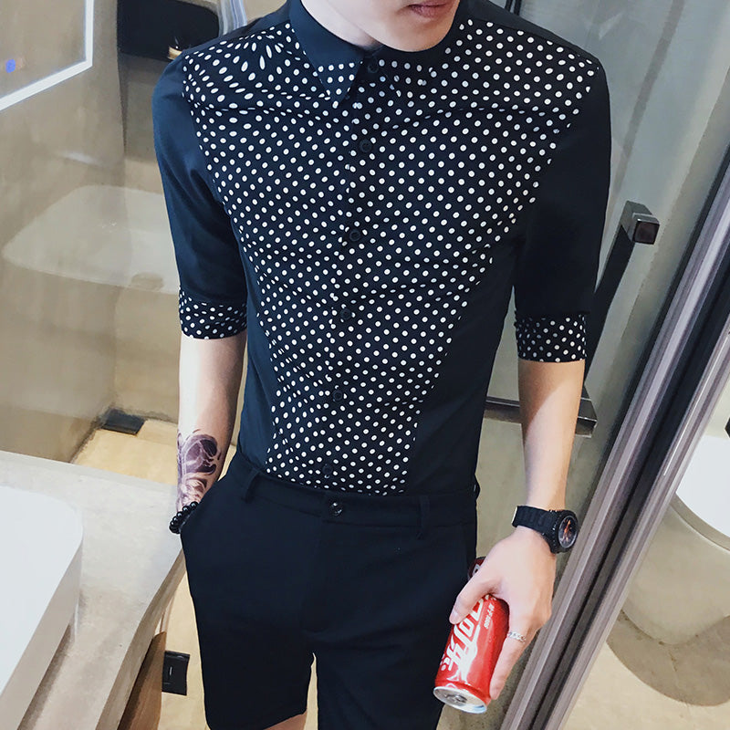 Dotted Pattern Half Sleeves Style Men Slim Fit Shirt