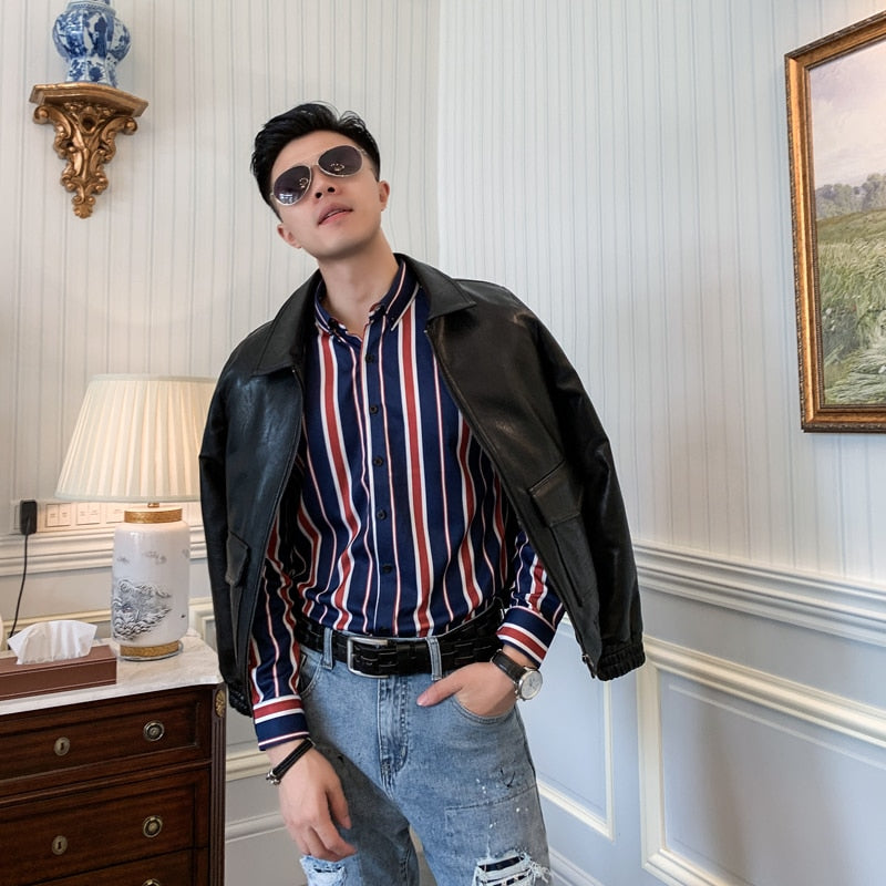 Long Striped Business Casual Style Men Long Sleeves Shirts