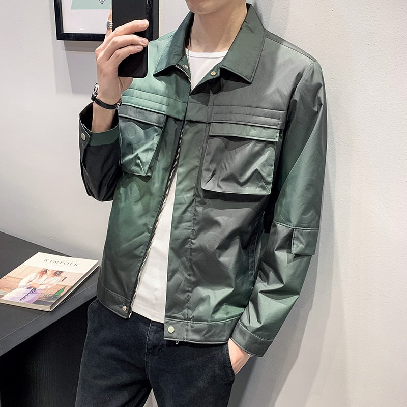 Men Spring Jacket Gradient Color Casual Jackets