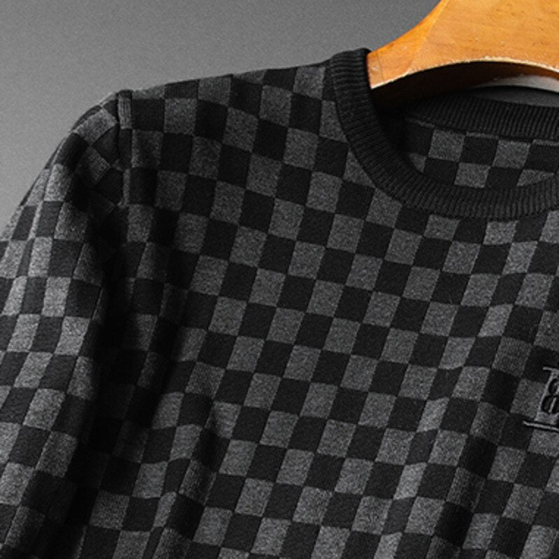 Black Checkered Pattern O-Neck Sweatshirt