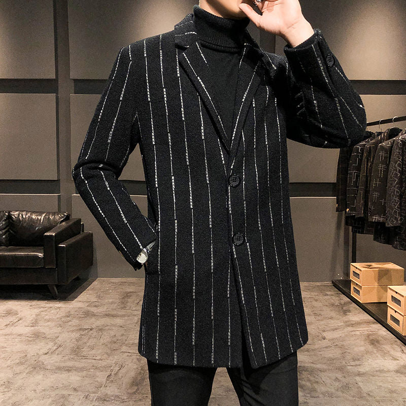 Straight Stripes Decorated Mid-Length Trench Coat