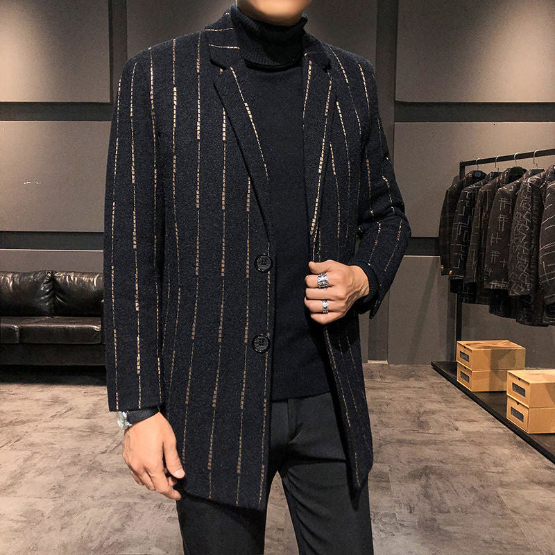 Straight Stripes Decorated Mid-Length Trench Coat