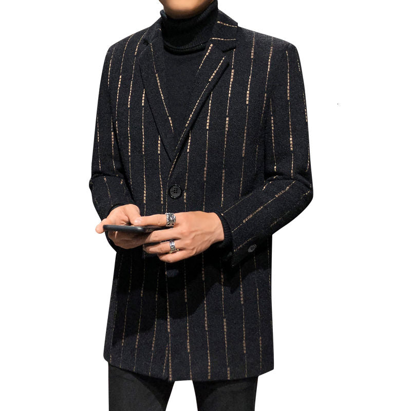 Straight Stripes Decorated Mid-Length Trench Coat