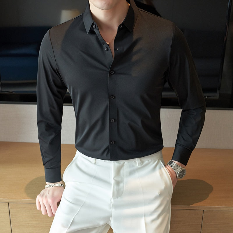 Ice Silk Long Sleeve Formal Slim Fit Shirt