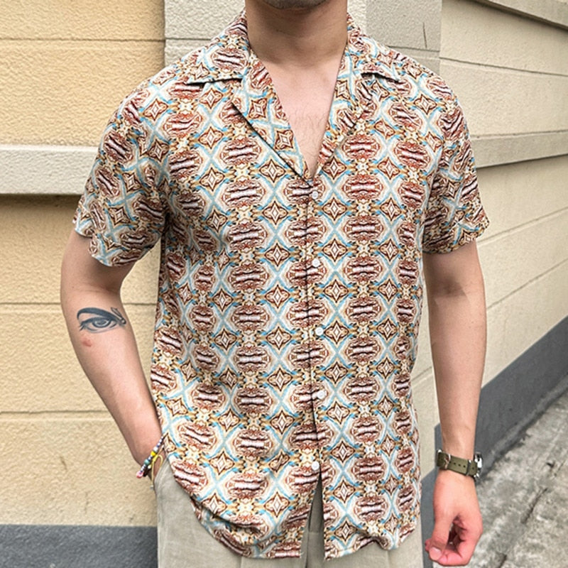 Geometric Pattern Printed Short Sleeve Shirt