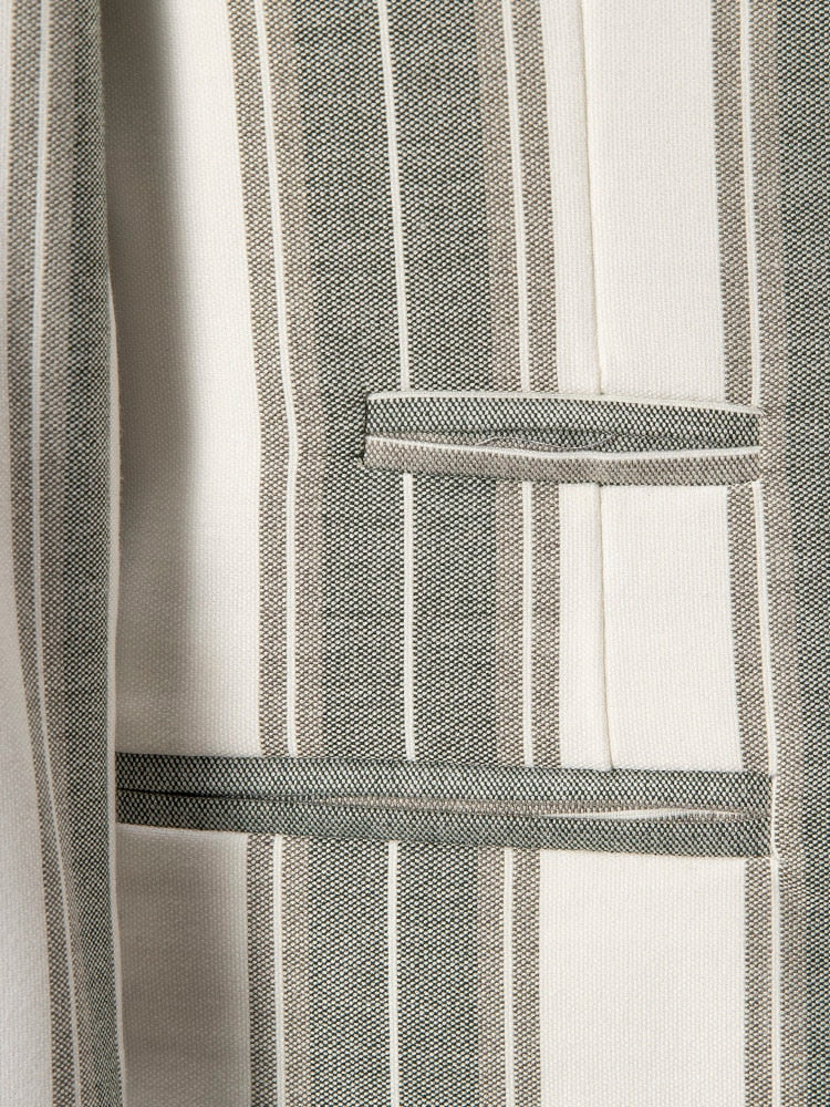 White Grey Vertical Stripes Decorated Suit Set