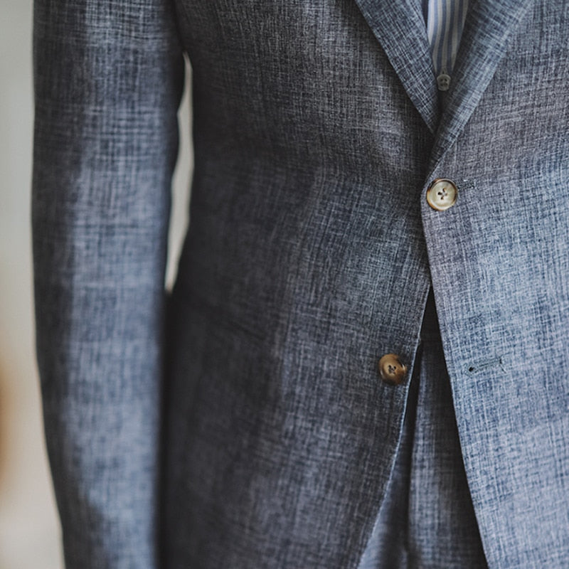 Gray Plaid Single Breast Suit Set