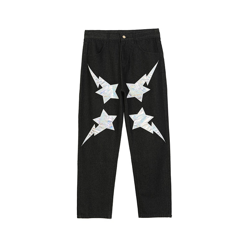 High Street Stars Letter Embroidery Denim Pants