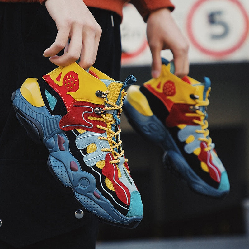 Mix Color Bright Trend High Top Casual Lace Up Men Sneaker