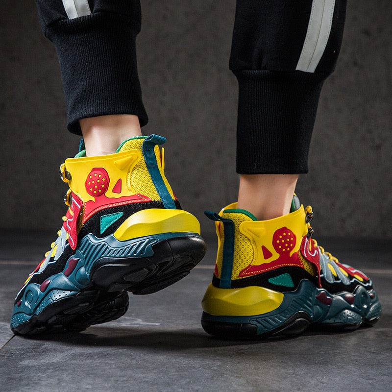 Mix Color Bright Trend High Top Casual Lace Up Men Sneaker