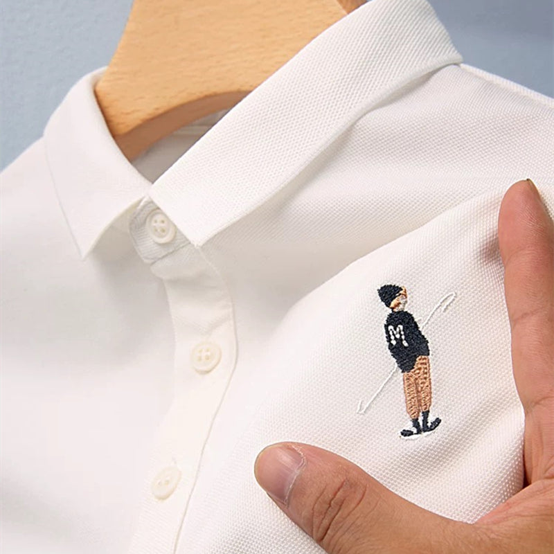 Embroidered Decoration Solid Polo Shirt