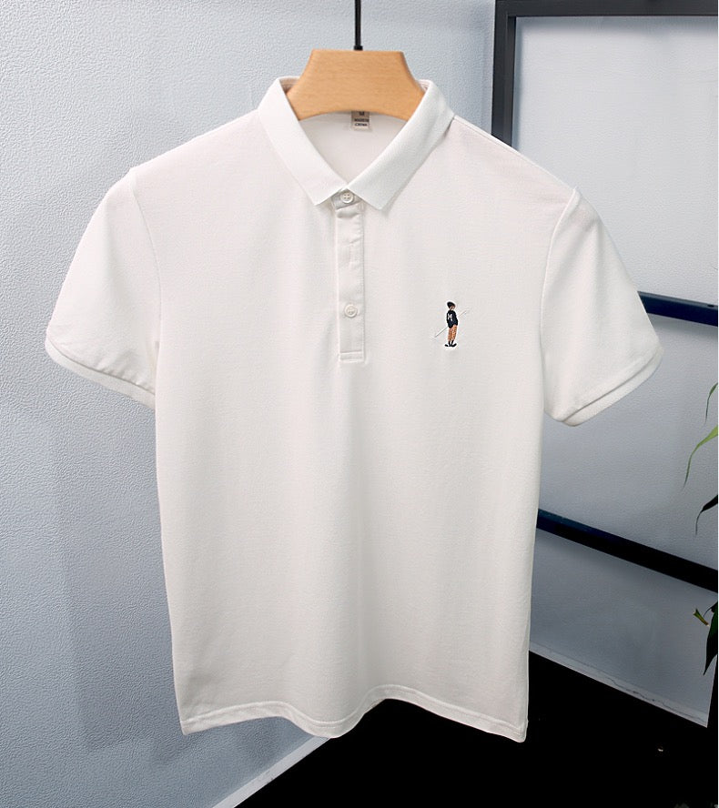 Embroidered Decoration Solid Polo Shirt
