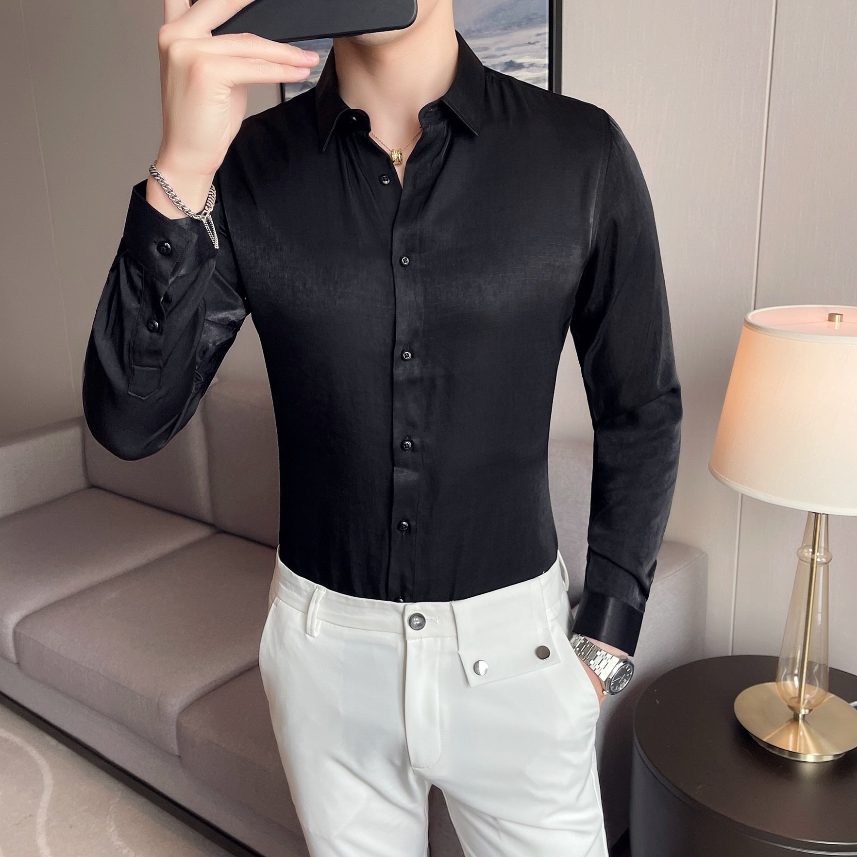 High Quality Simple Solid Color Long Sleeve Shirt
