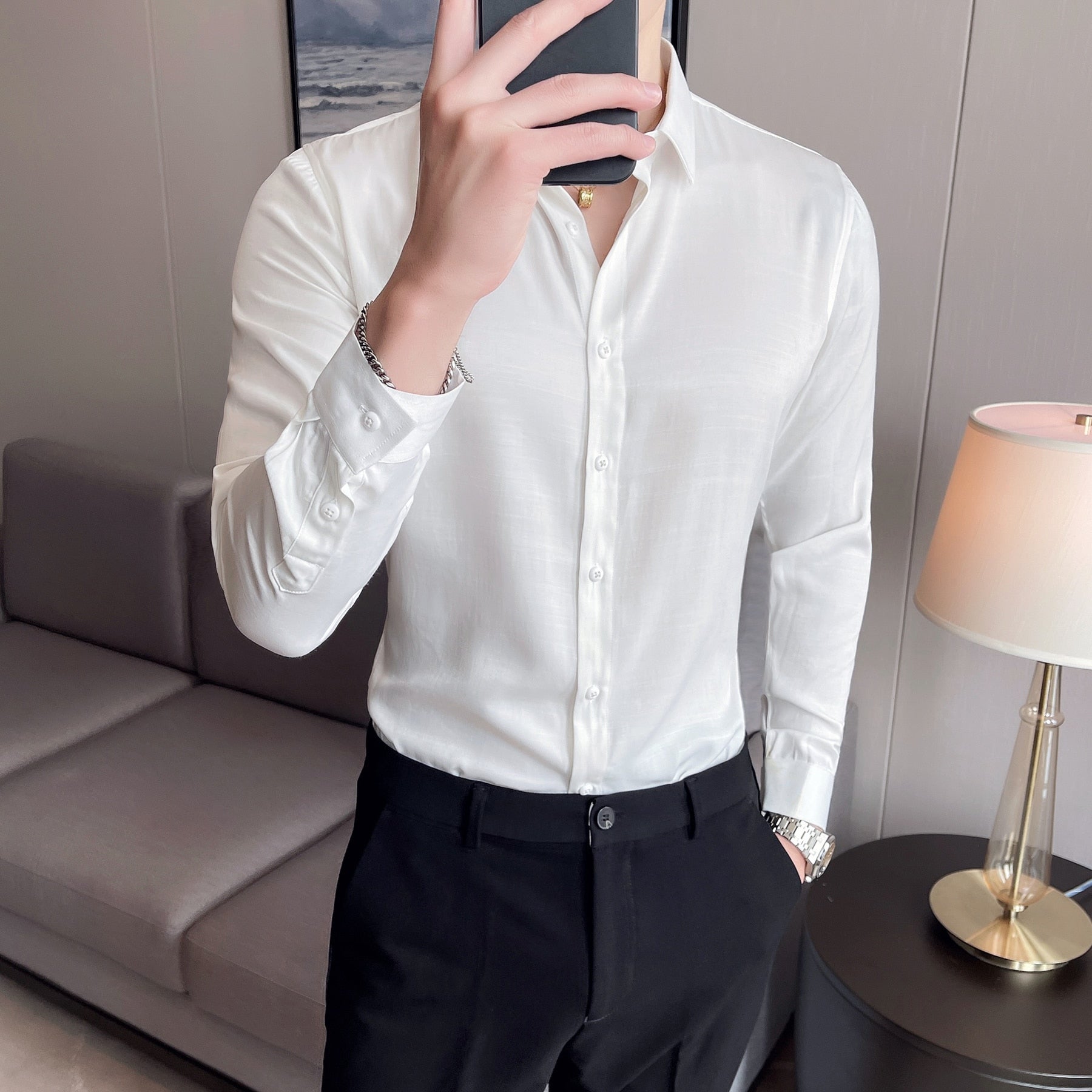 High Quality Simple Solid Color Long Sleeve Shirt