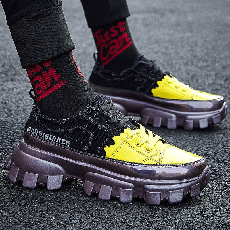 Multicolor Chunky Soles Vinyl Look Men Sneakers