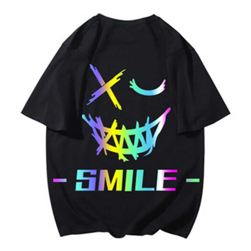 Hip Hop Smiley Rainbow Printed Oversized T-Shirt