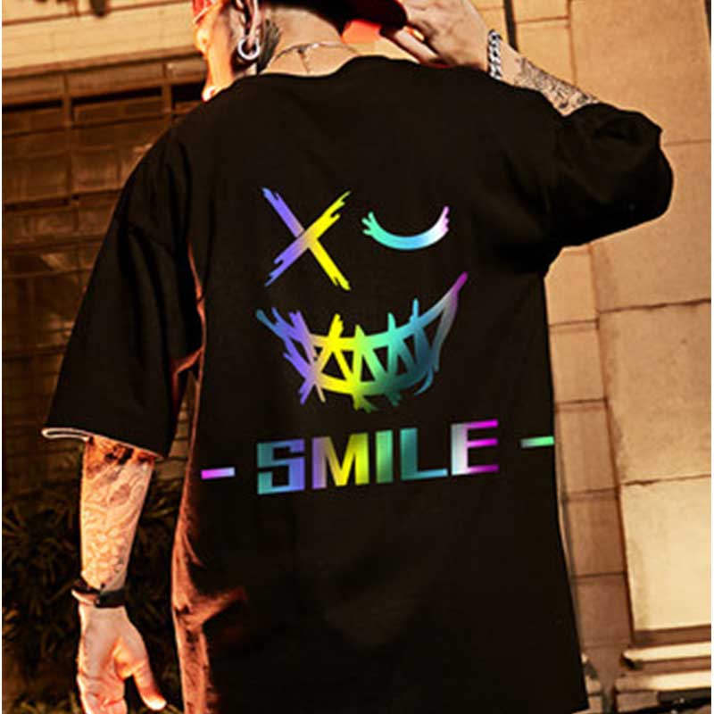 Hip Hop Smiley Rainbow Printed Oversized T-Shirt
