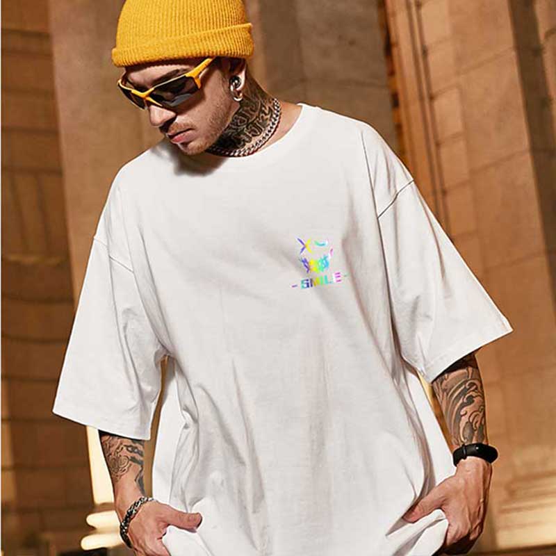 Hip Hop Smiley Rainbow Printed Oversized T-Shirt