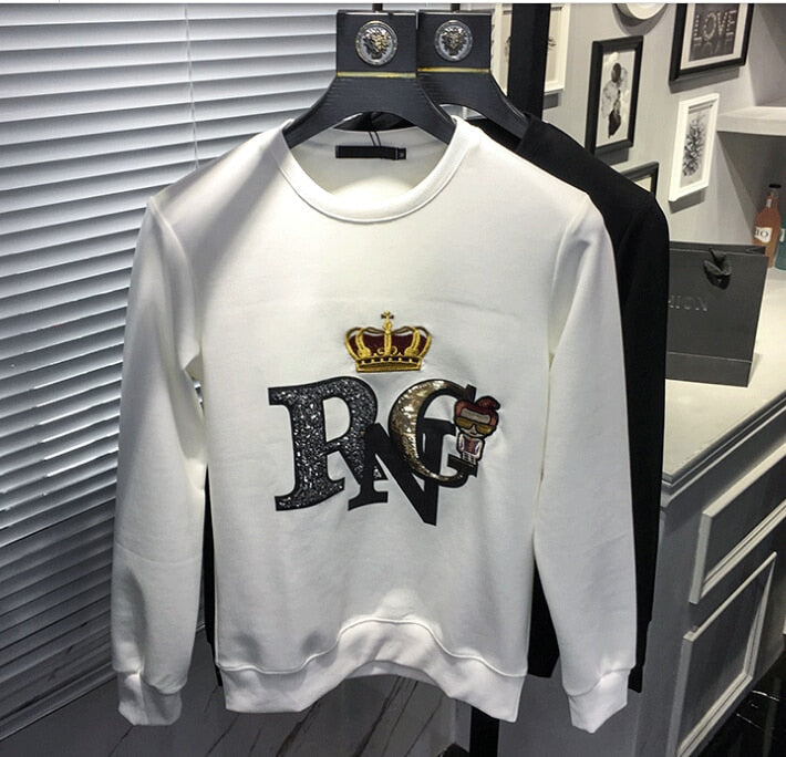 Hip Hop RNG Embroidered Black White Men Sweater