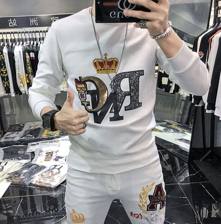 Hip Hop RNG Embroidered Black White Men Sweater