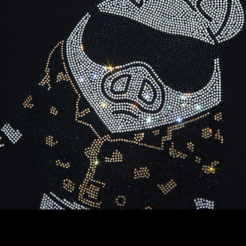 Gangster Pig Rhinestones Decorated T-Shirt