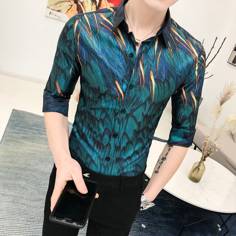 Forest Green Digital Print Men Slim Fit Shirt