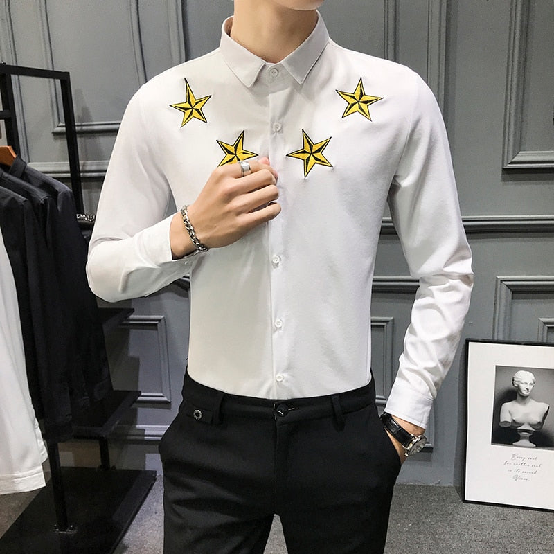 Men Casual Shirts Long Sleeve Simple Slim Fit