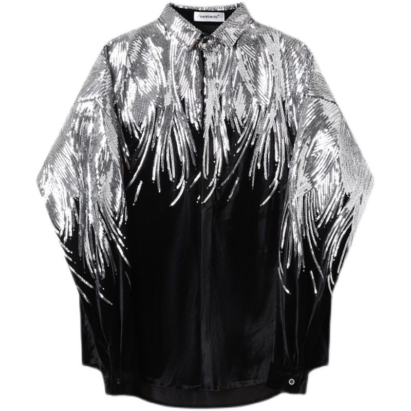 Sequin Velvet Embourdered Glamour Long Sleeve Shirt