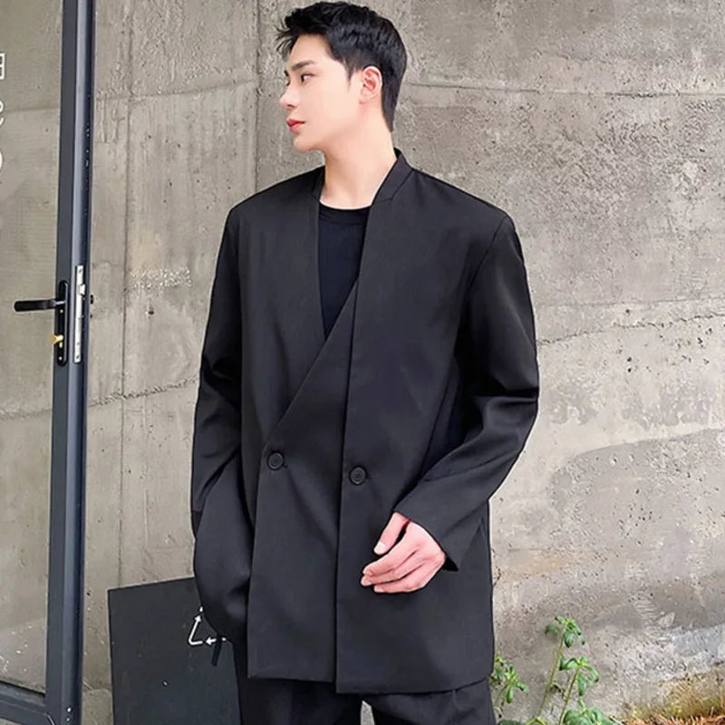 Black Double Collar Solid Blazer