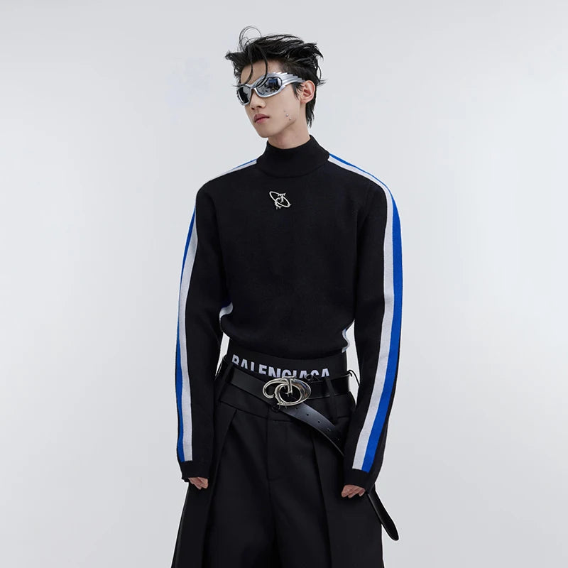 Black Striped Sleeve Polyester Sweater