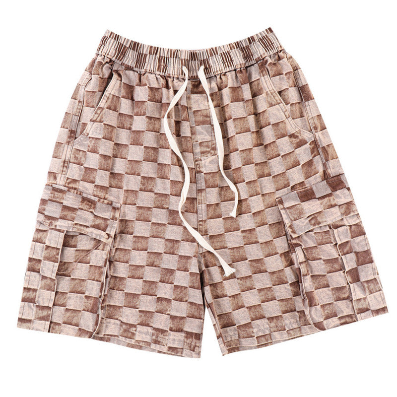 Checkered Hip Hop Polyester Men Short