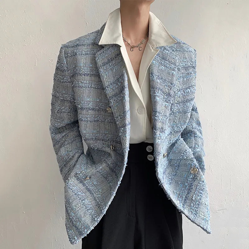 Blue Loose Thickened Tweed Blazer
