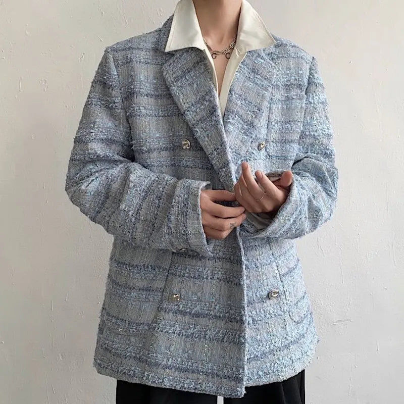 Blue Loose Thickened Tweed Blazer
