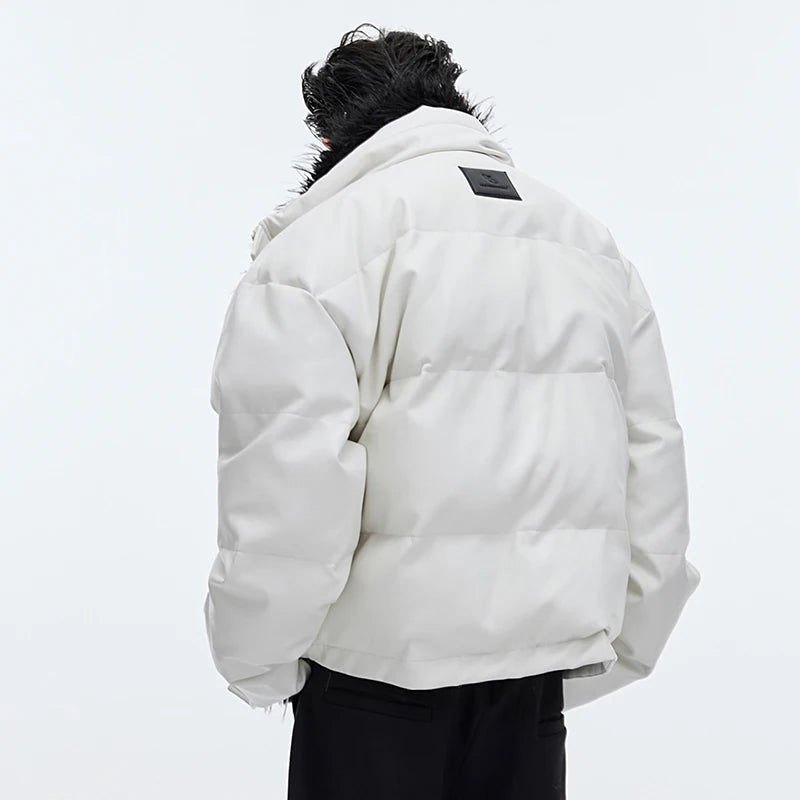 Fake Two-Piece PU Leather Parka Jacket