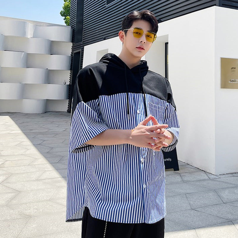 Hoodie Blue Patchwork Sweatshirts T-Shirts