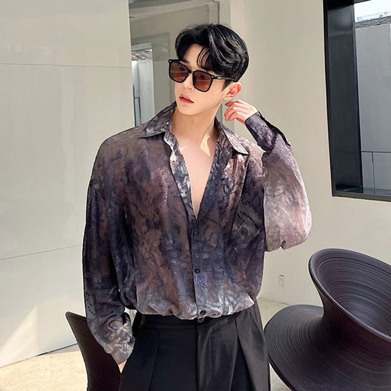 Printed Lapel Longsleeved Shirt