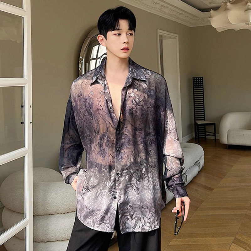 Printed Lapel Longsleeved Shirt