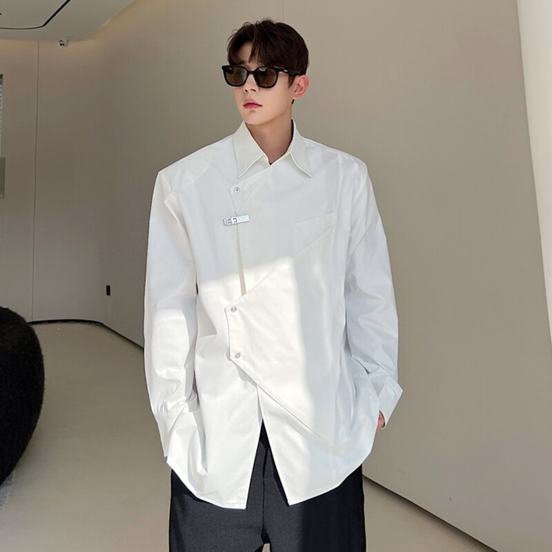 Solid Irregular Closure Metal Appliques Shirt