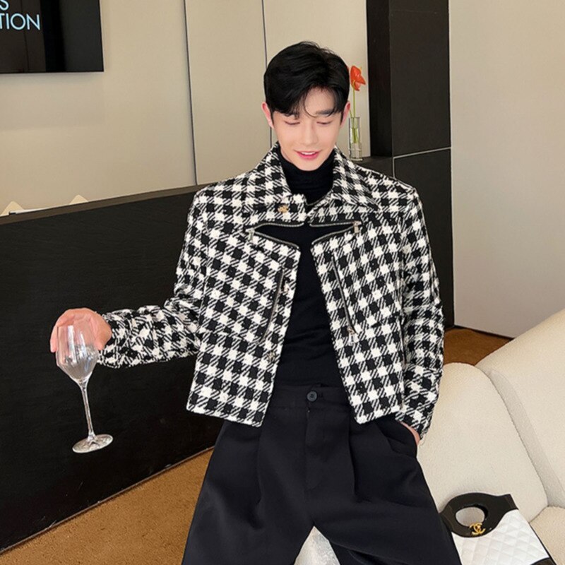 Black Houndstooth Pattern Short Jacket