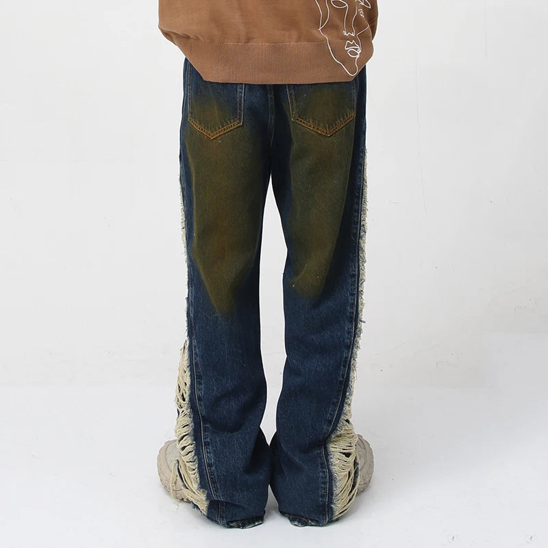 Ripped Sided Mid-Waist Loose Jeans