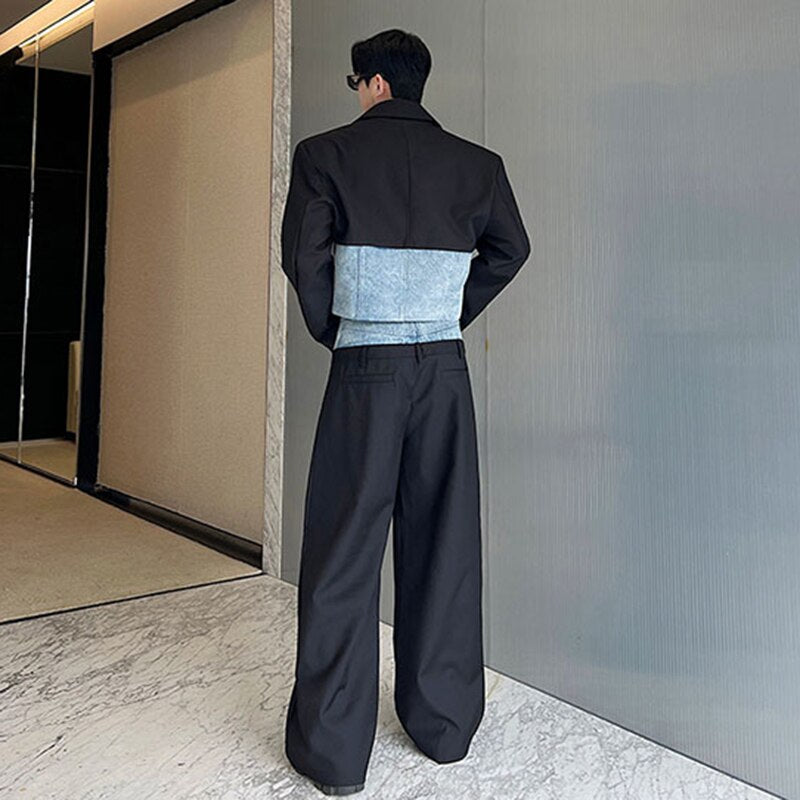 Denim Patchwork Jacket Pants Set