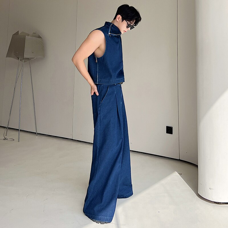 Solid Blue Denim Pants Set