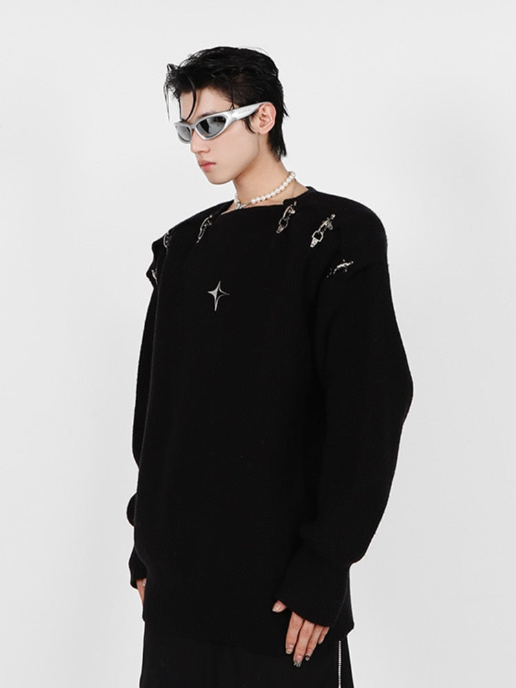 Star Buckle Shoulder Sweater