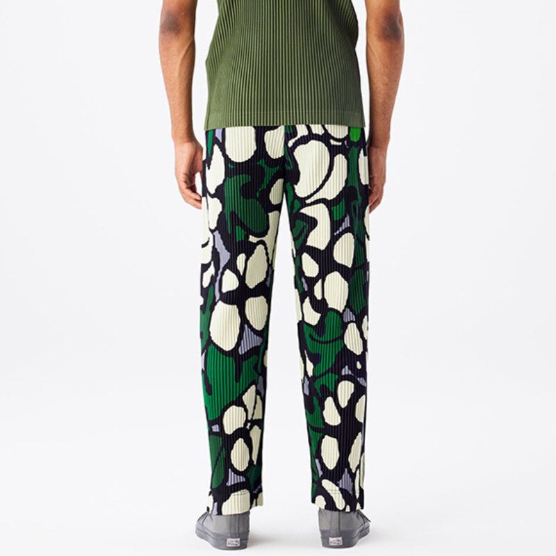 Geometric Pleated Straight Loose Pants