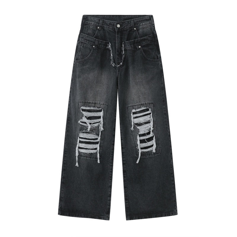 Wide Leg Patch Hole Jeans