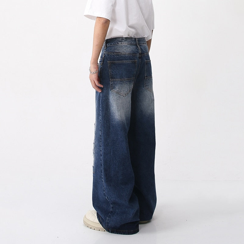 Wide Leg Patch Hole Jeans
