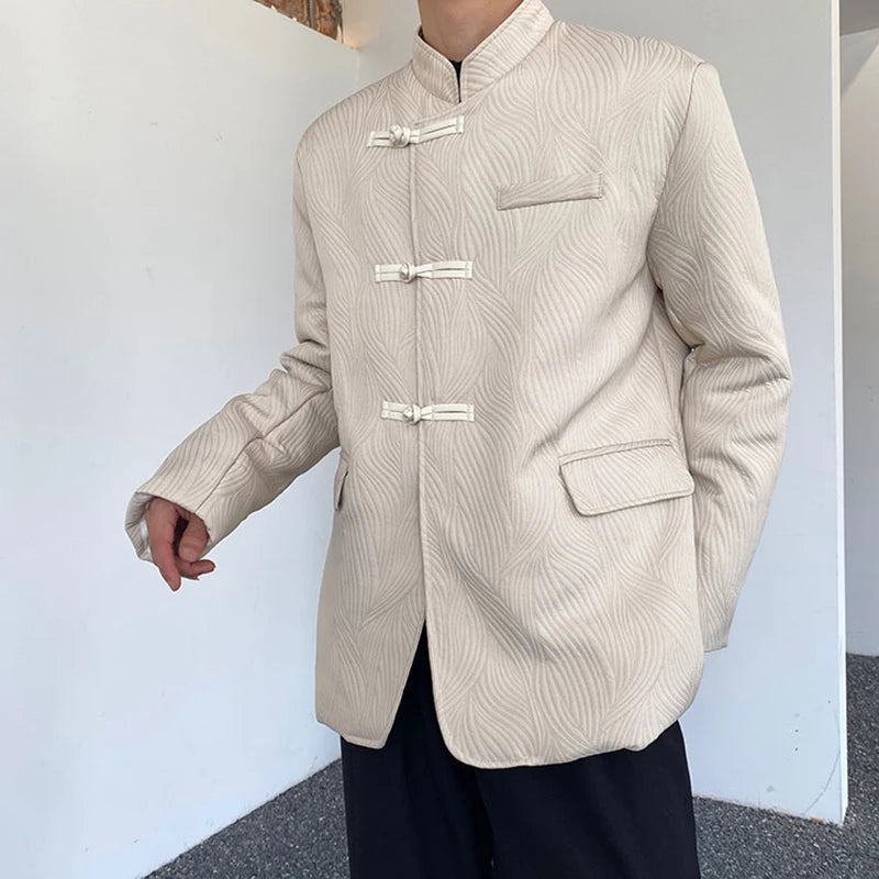 Solid Chinese Embossed Pattern Shirt